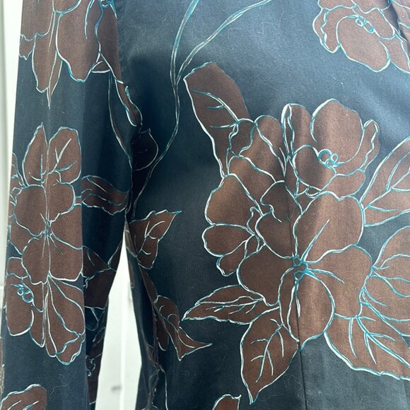 Orvis women's size 6 black & brown floral long sleeve button up shirt top - Picture 3 of 10